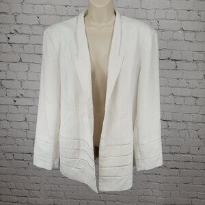 G.M.I. White Stretch Lined Satin Accents Long Sleeve Blazer Jacket Size 16